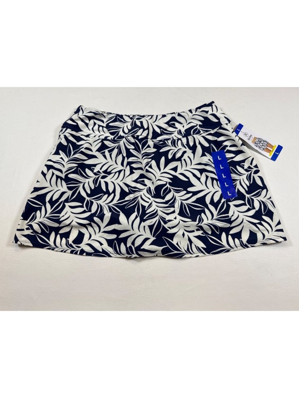 NWT Hurley Womens Leaf Pattern Swim Skirt Navy/White L Nylon Blend (J645)